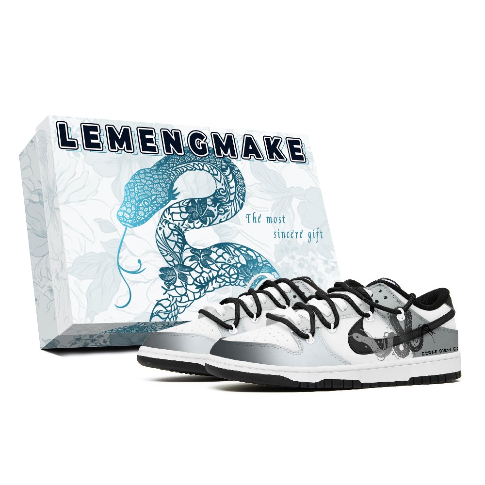 Nike Dunk Anti-Slip Wear-Resistant Low-Top Skateboard Shoes Unisex White Gray Black