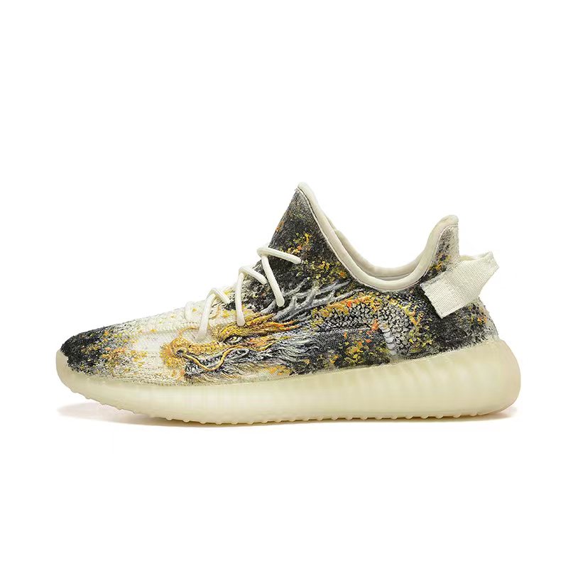 Adidas Originals Yeezy Boost 350 V2 White Ice Cream Breathable Moisture Wicking Casual Shoes Unisex Beige Yellow Black