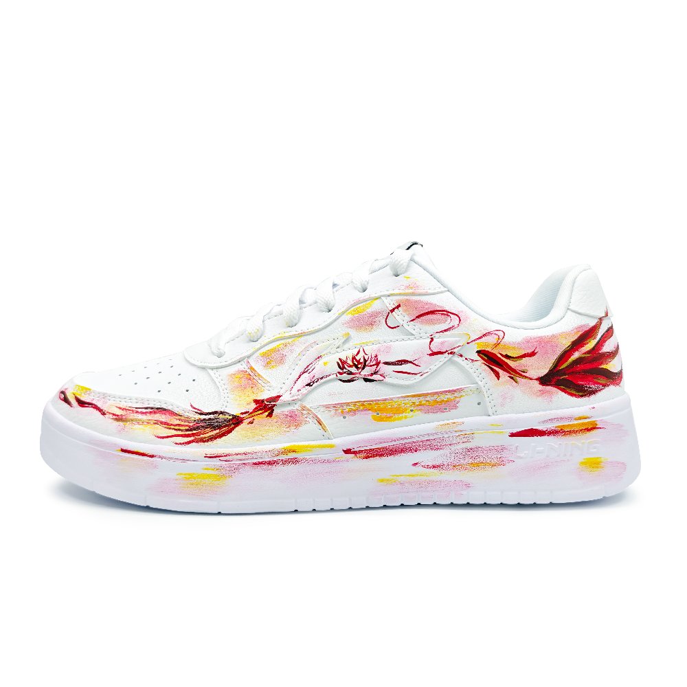 LiNing Pontoon Boats Lightweight Breathable Height Increasing Low Top Skateboard Shoes Unisex White