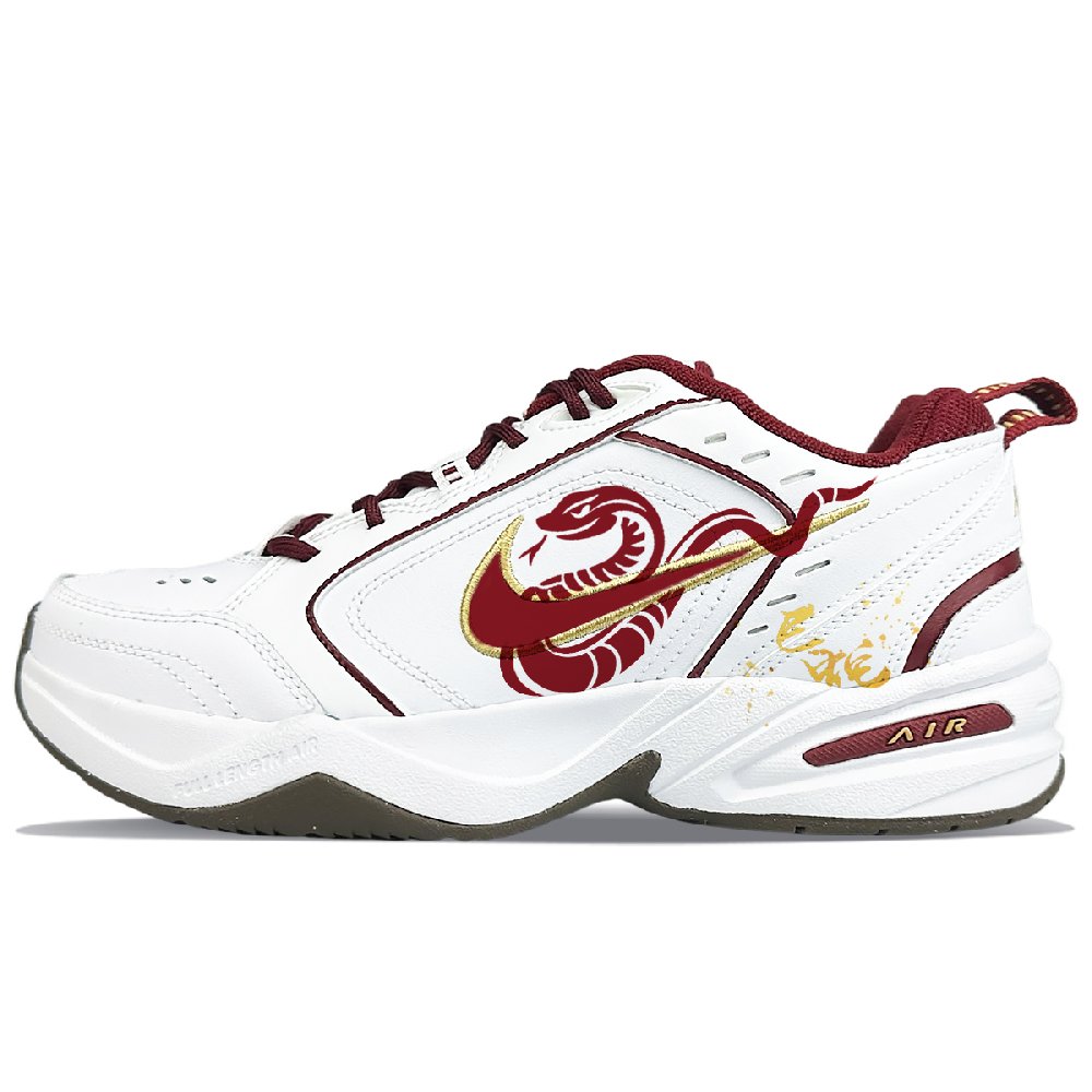 Nike Air Monarch 4 Anti-Slip Wear-Resistant Low-Top Casual Shoes Unisex White Red