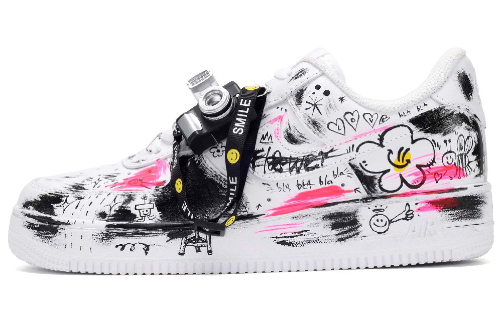 Nike Air Force 1 Quick Dry Low-Top Skateboard Shoes Unisex Black White Pink