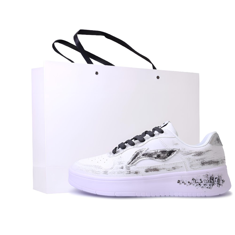 LiNing Pontoon Boats Abrasion Resistant, Lightweight, And Breathable Low Top Skateboard Shoes Unisex Black White Gray