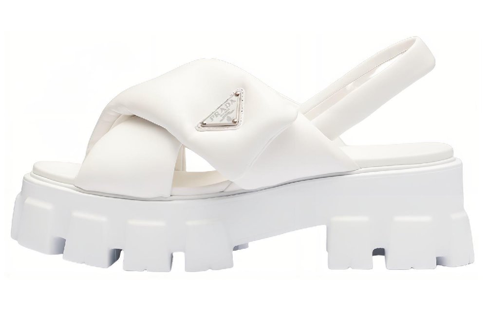 PRADA Monolith Padded 55mm Sandals White Nappa Leather Women's