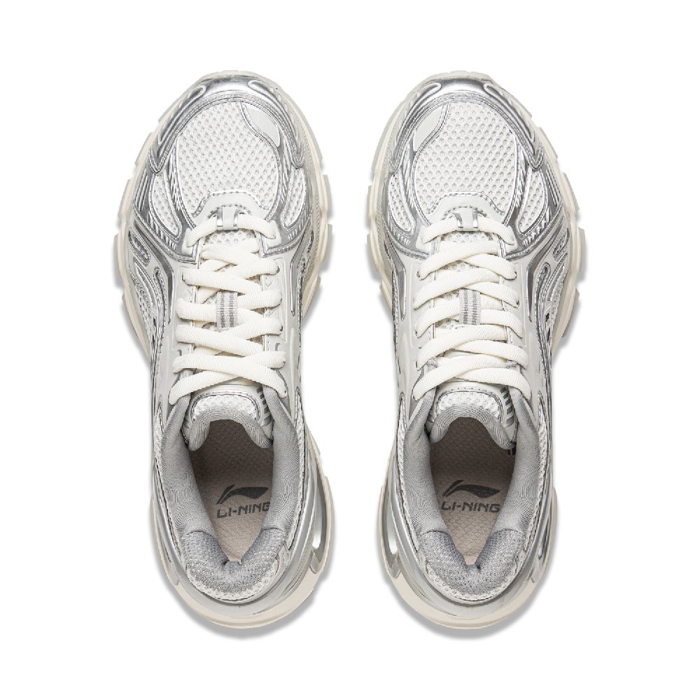 LiNing Furious Rider BOW Cushioning Anti-Slip And Wear-Resistant Low-Top Casual Shoes Women's White Silver