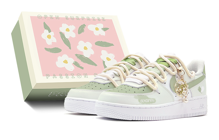 Nike Air Force 1 Air Force 1, Summer Sunshine, Small Heart, Youthful Vigor Low Top Skateboard Shoes GS Green White