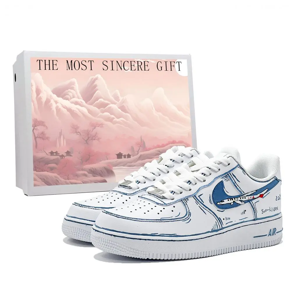 Nike Air Force 1 Slip Resistant Low top Skateboard Shoes Men's Blue White