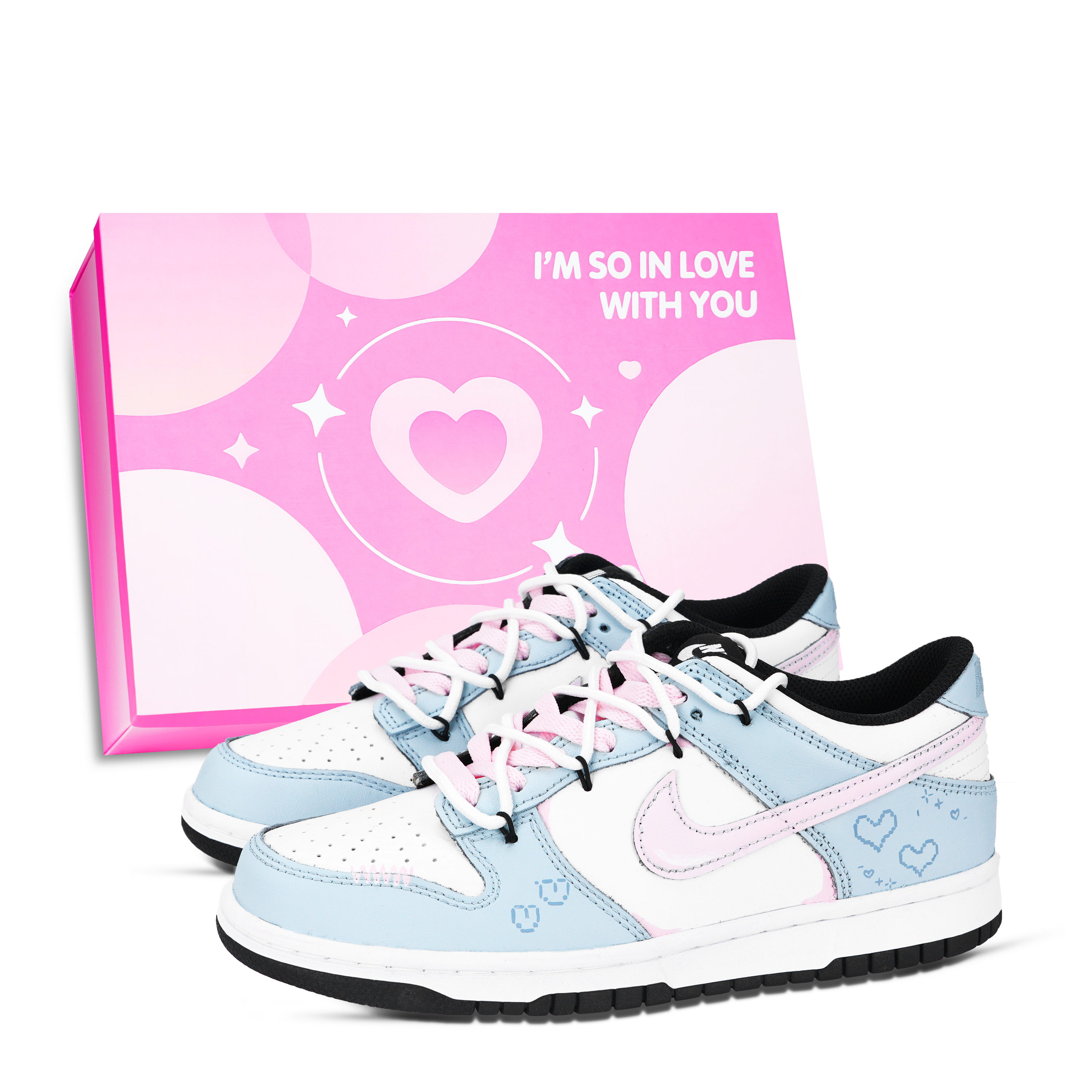 Nike Dunk Love Of Pixel Shoe Box Abrasion Resistant Low top Skateboard Shoes Unisex Blue Pink