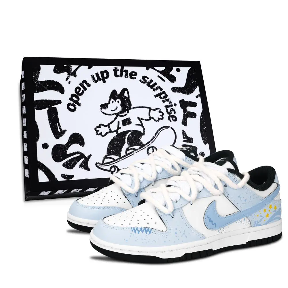 Nike Dunk Black White, Starlight Beyond Abrasion Resistant Low Top Skateboard Shoes Unisex Light Blue