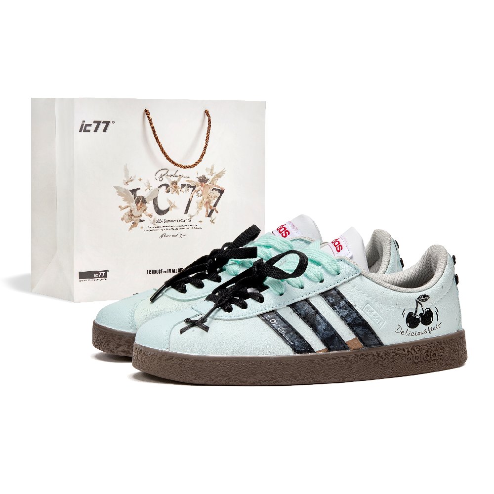 Adidas Neo VL Court 2.0 Box Cherry Soda Anti-Slip Wear-Resistant Low-Top Skateboard Shoes Unisex Cyan