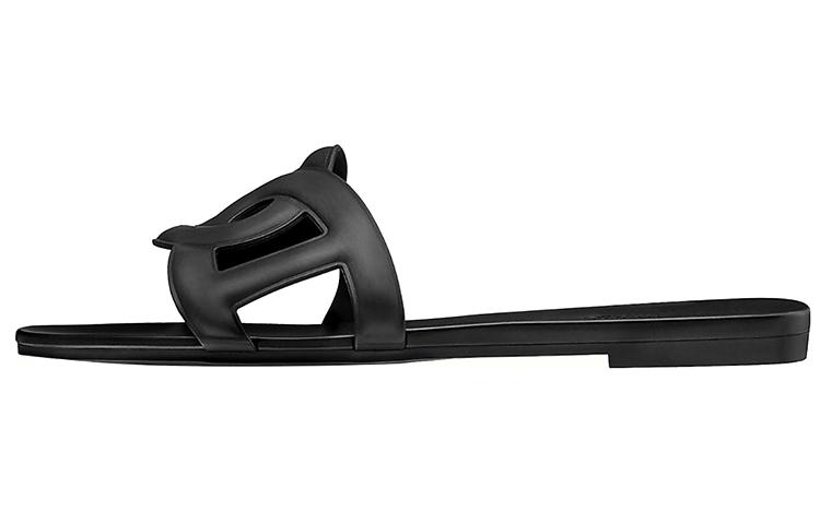 HERMES Aloha Sandals Black Women's