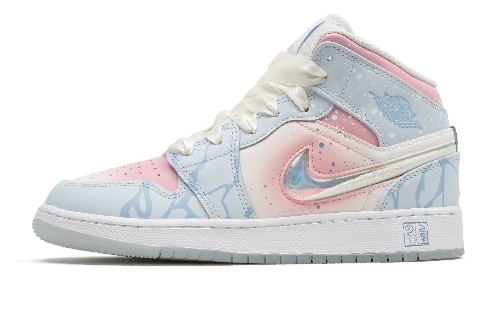Jordan Air Jordan 1 Mid Top Vintage Basketball Shoes Unisex Light Blue