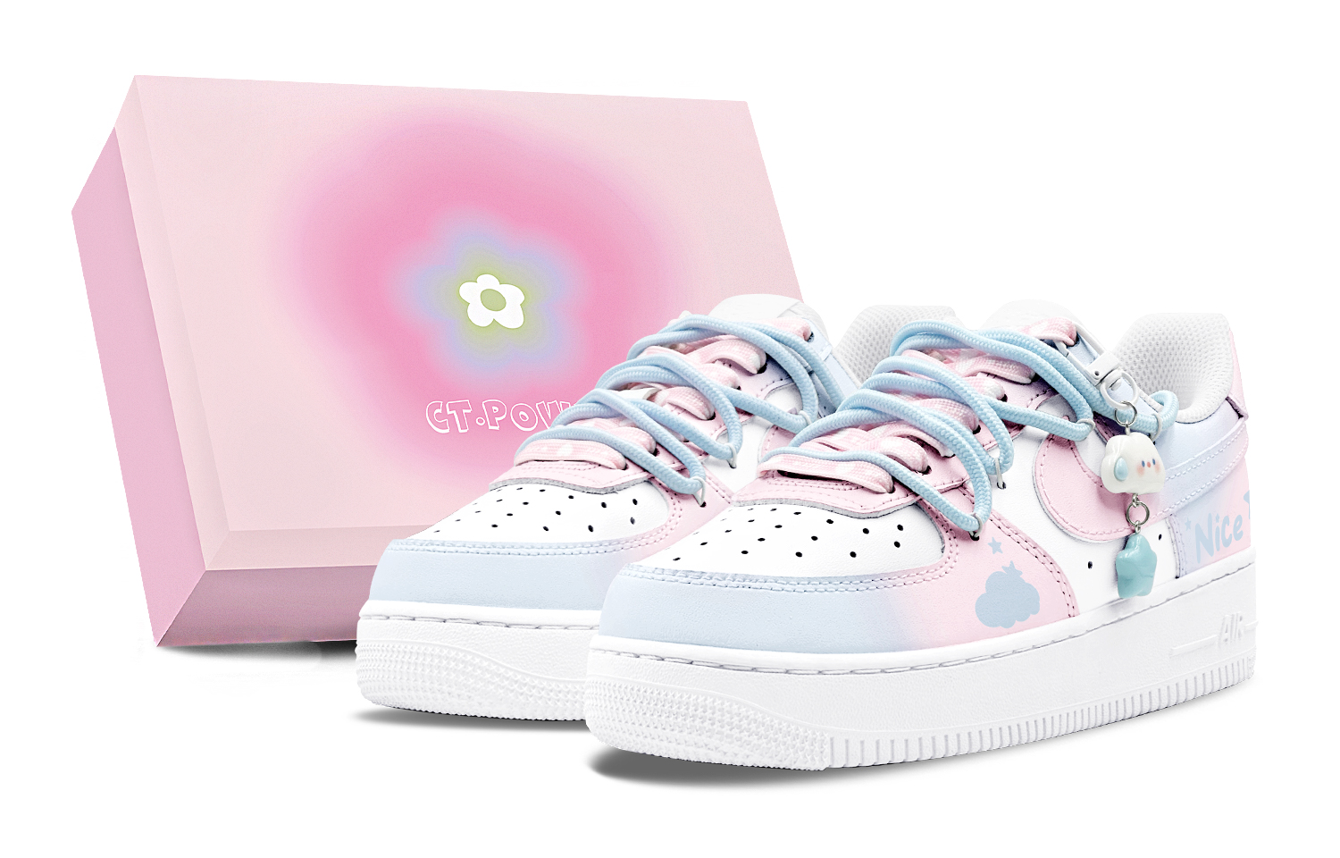 Nike Air Force 1 Air Force 1 Abrasion Resistant Low top Skateboard Shoes Women's Blue Pink