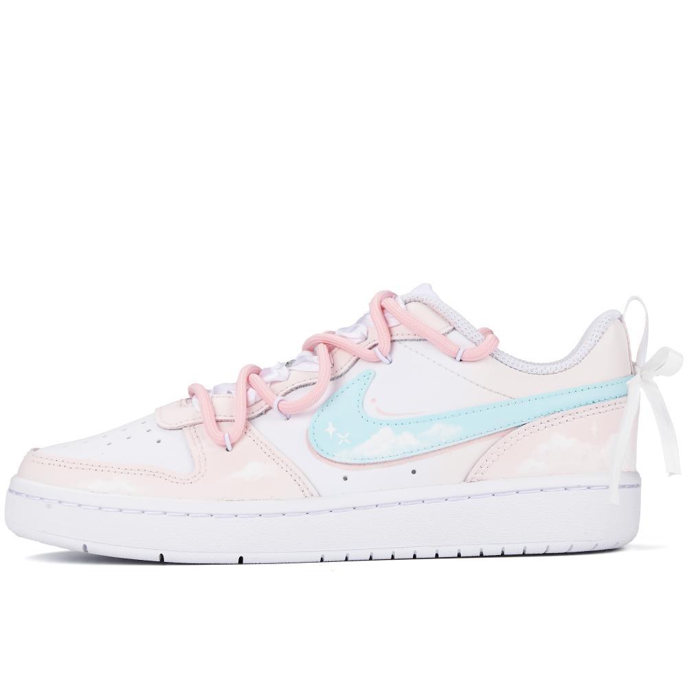 Nike Court Borough Cloudy Girlish Anti-Slip Wear-Resistant Low-Top Skateboard Shoes GS Blue Pink