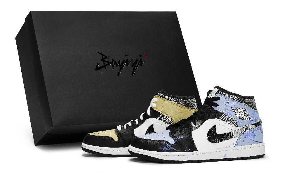 Jordan Air Jordan 1 Vintage Basketball Shoes Unisex Mid Top Black/White/Gray/Blue/Yellow