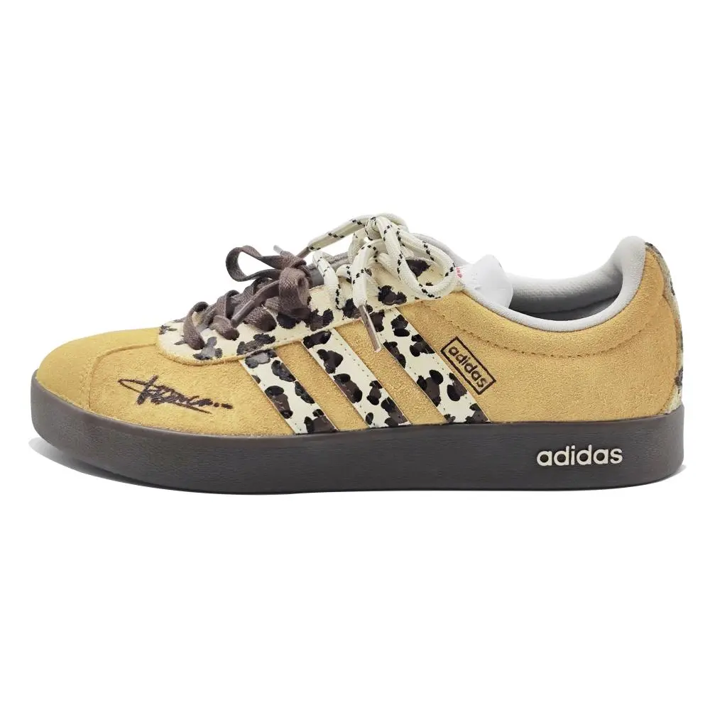 Adidas VL COURT 2.0 Cute Leopard Cushioning, Wear Resistant Low top Skateboard Shoes Unisex Yellow Brown