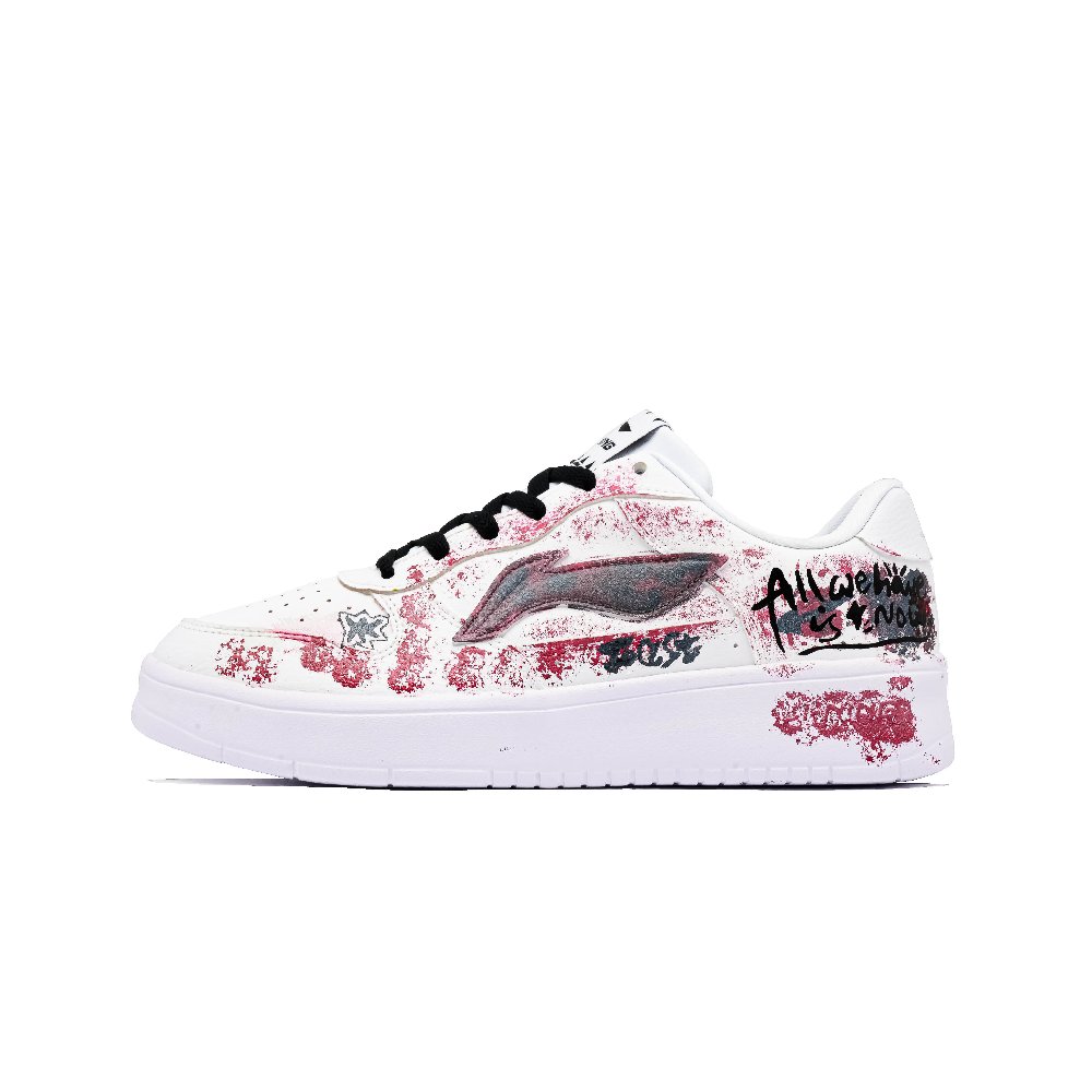 LiNing Pontoon Boats Cushioning, Wear Resistant Low Top Skateboard Shoes Unisex Red White