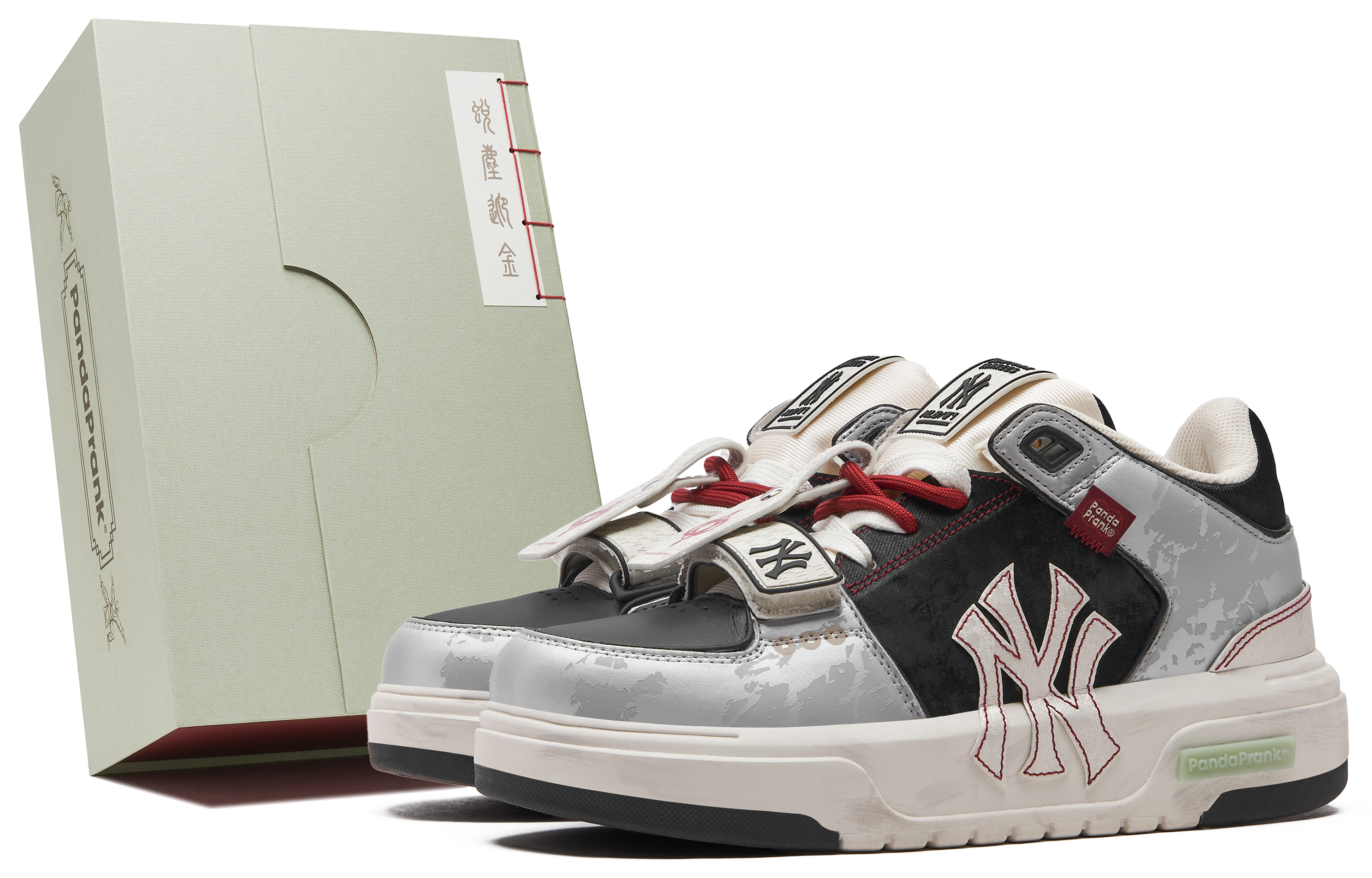MLB Chunky Liner Anti-Slip Wear-Resistant Mid-Top Skateboard Shoes Unisex Black Silver