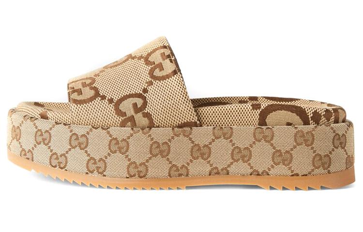 GUCCI Women's Gg Lame Platform Slide Sandal 'Camel Monogram' Women's
