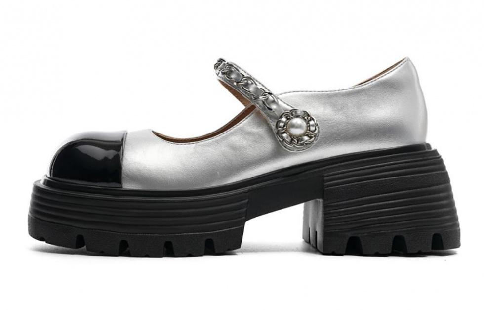 EBLAN Chunky Heel Mary Jane Shoes Women's Silver