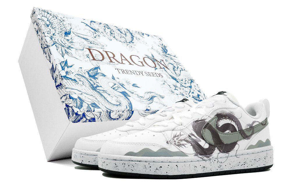 Nike Court Borough Kaleidoscope Dragon In The Water Box Low-Top Skateboard Shoes Women's White Black