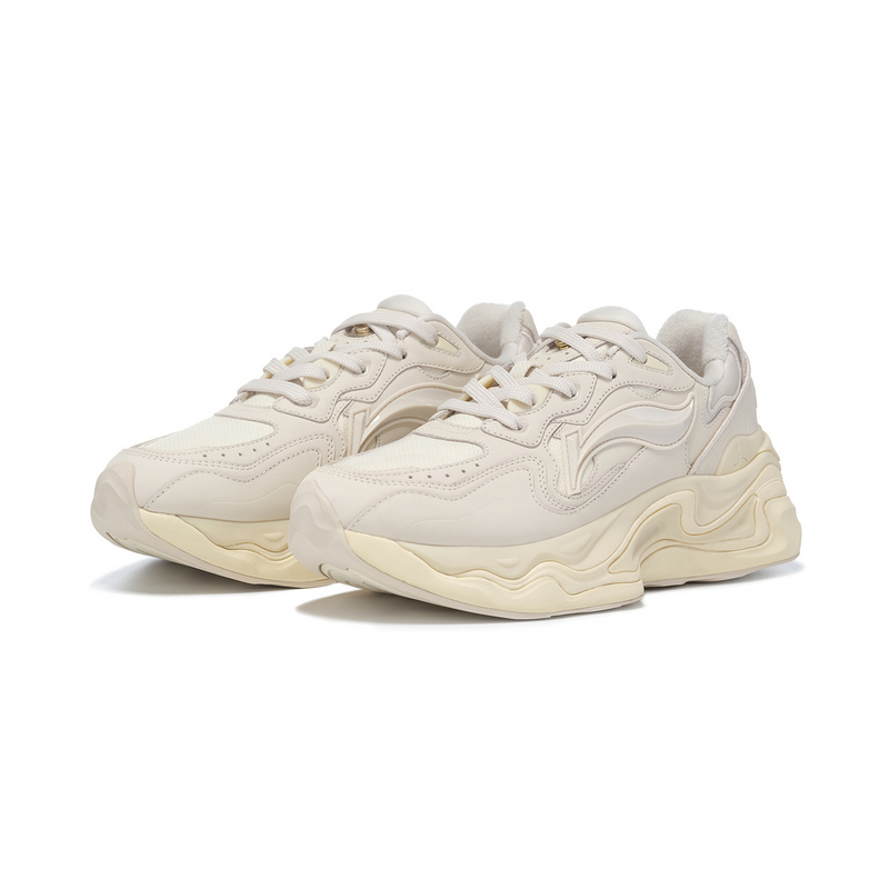 LI NING 1990 Lava 2 Cushioning Wear Resistant Low Top Casual Shoes Women's Beige Yellow