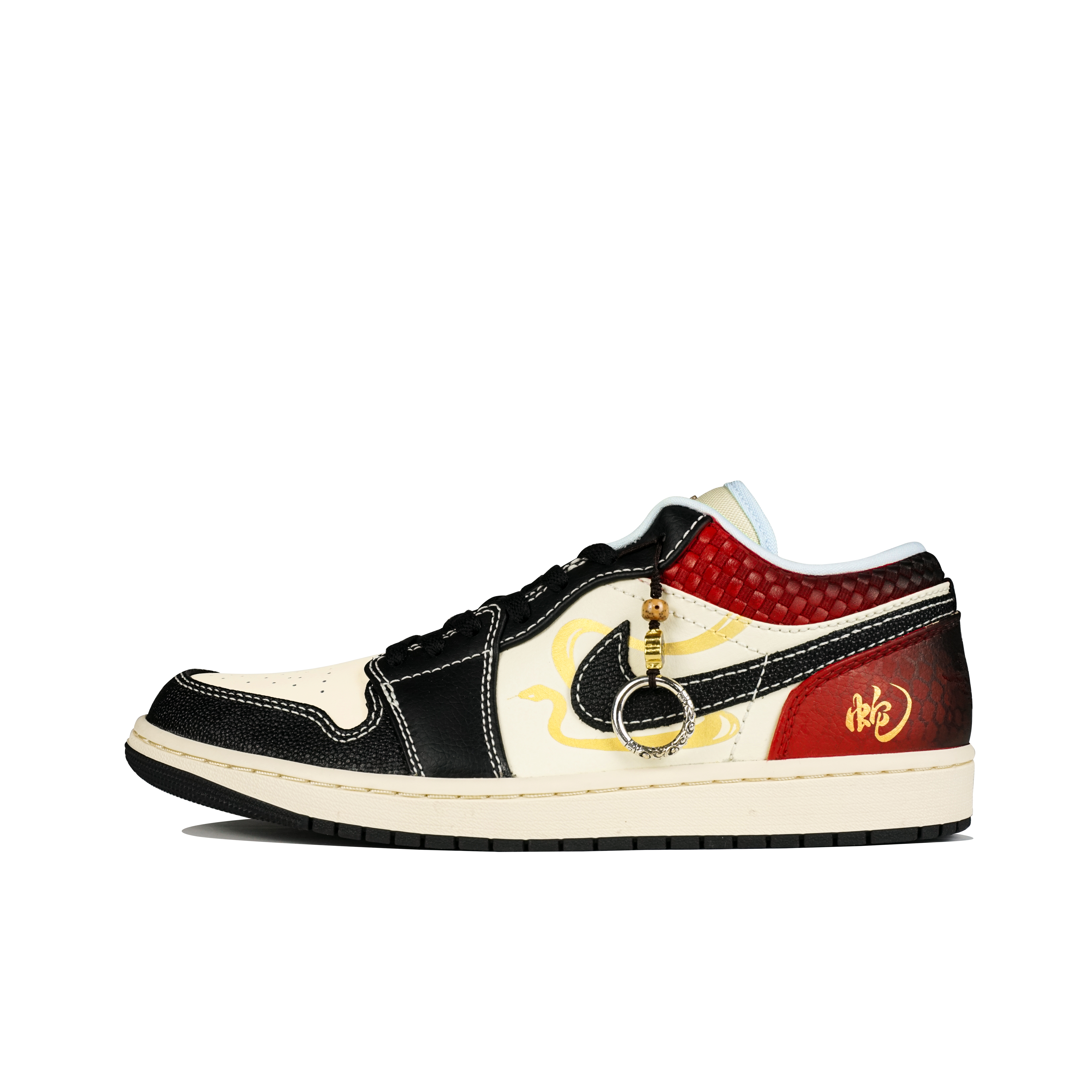 Jordan Air Jordan 1 Cushioning Wear Resistant Low Top Vintage Basketball Shoes Men's Black Red