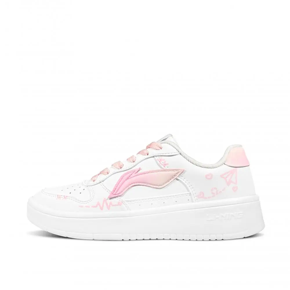 LiNing Pontoon Boats Slip Resistant, Abrasion Resistant, Breathable Low top Skateboard Shoes Women's Pink White