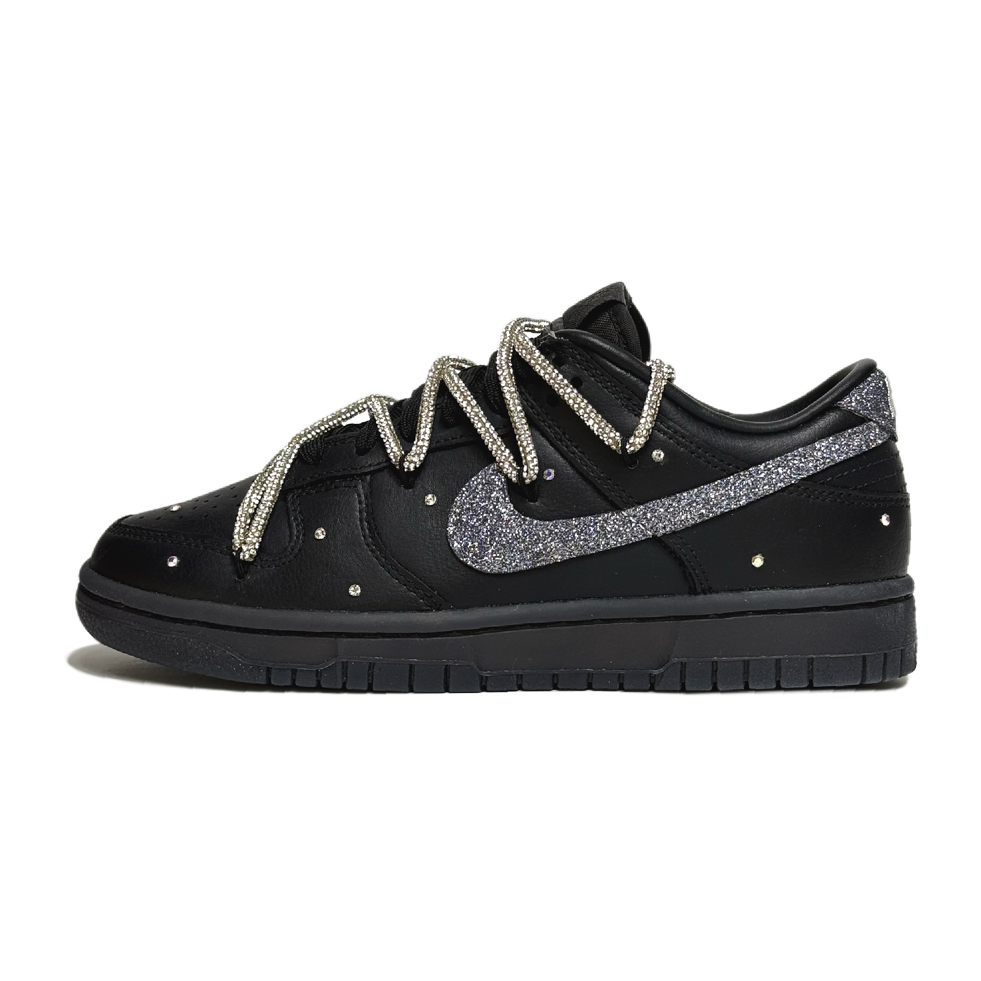 Nike Dunk Sparkling Star, Luxury Style Slip Resistant Abrasion Resistant Low top Skateboard Shoes Unisex Black Silver