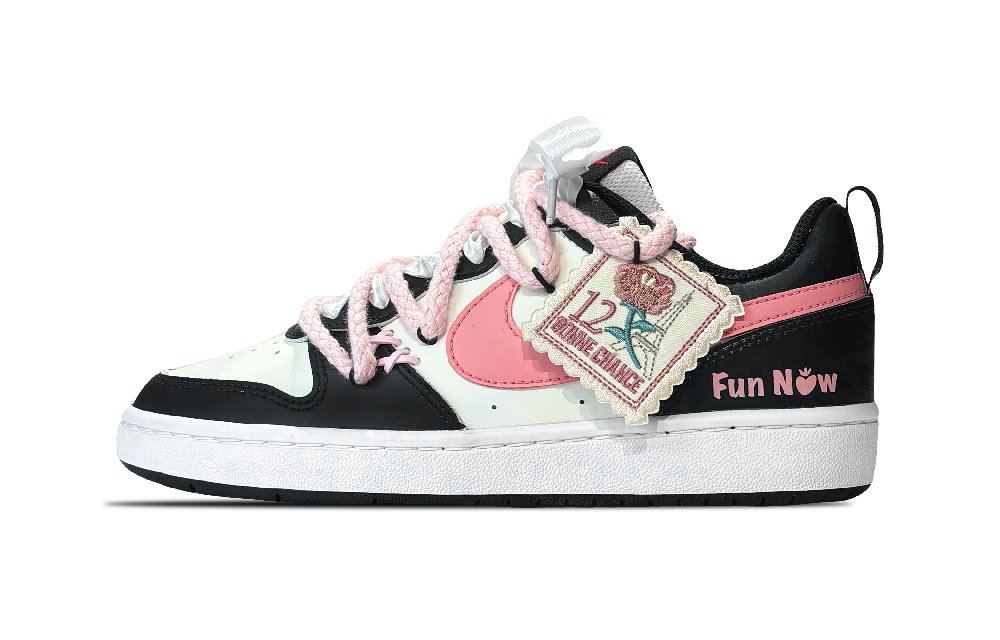 Nike Court Borough 2 Low Top Skateboard Shoes GS Black Pink