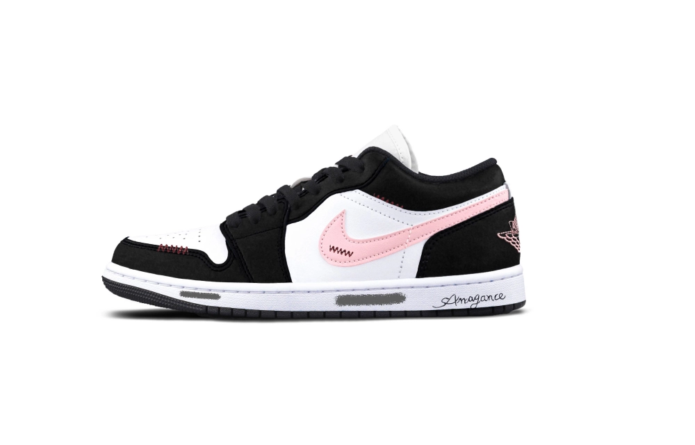 Jordan Air Jordan 1 Black Pink Toe Cushioning, Wear Resistant Low top Vintage Basketball Shoes Unisex Black White Pink
