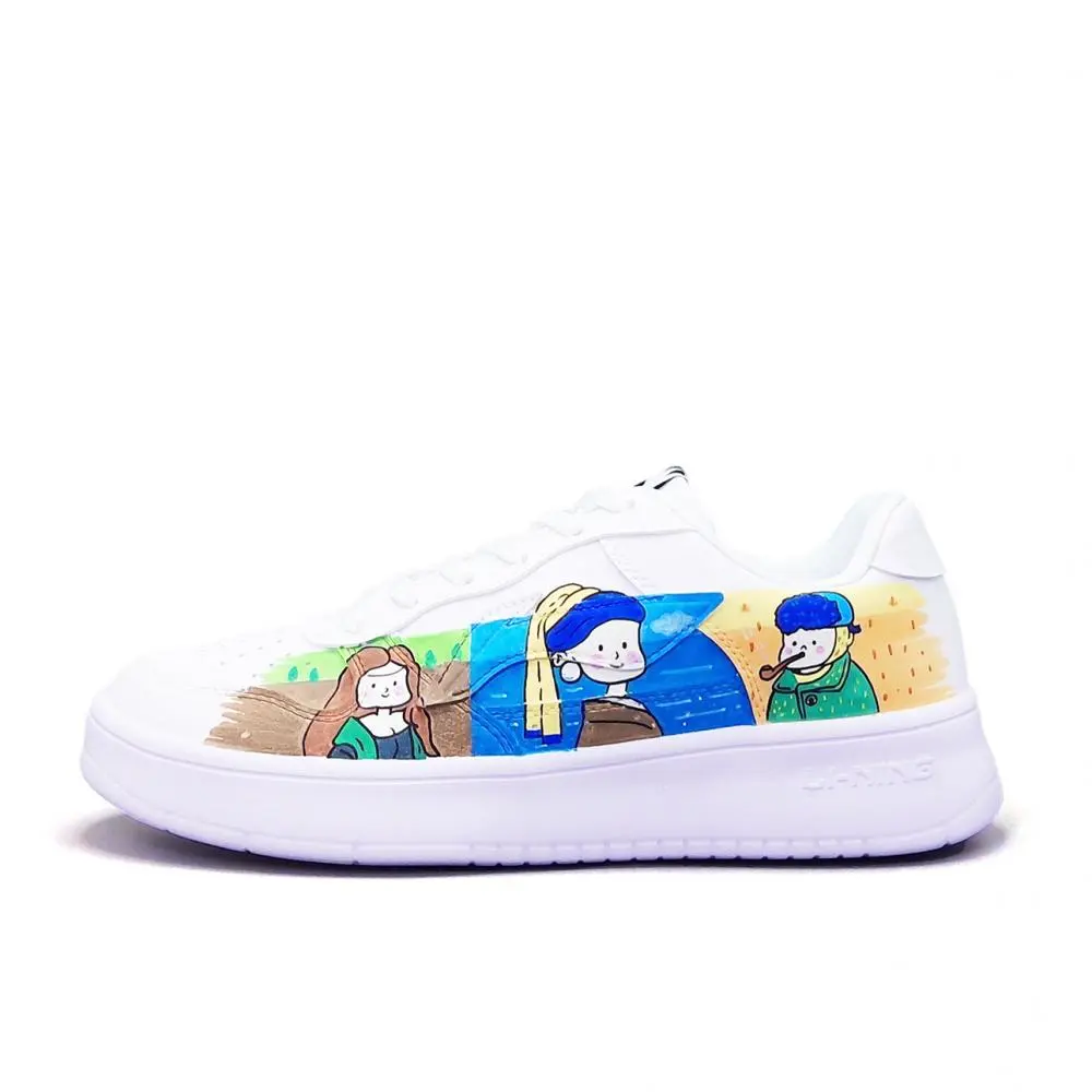LiNing Pontoon Boats Abrasion Resistant, Lightweight, And Breathable Low top Skateboard Shoes Unisex White