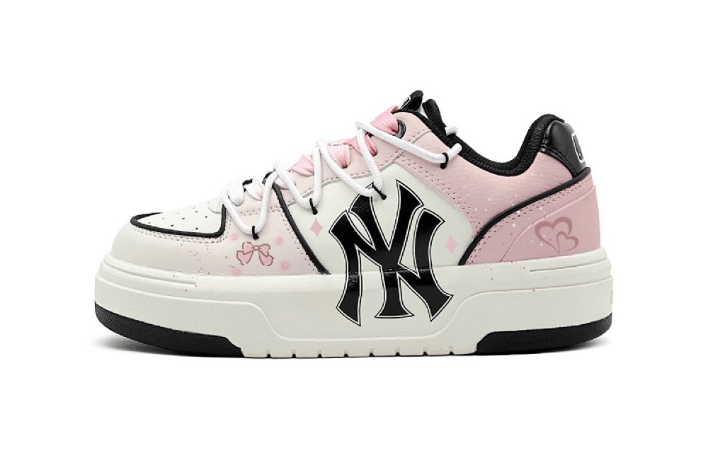 MLB Chunky Liner Wear Resistant Height Increasing Impact Resistance Low Top Skateboard Shoes Unisex Beige Pink Black