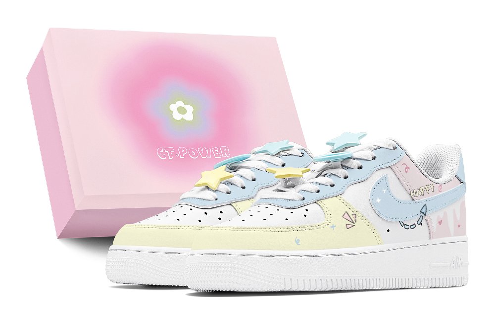 Nike Air Force 1 Low Air Force 1 Anti Slip Wear Resistant Low Top Skateboard Shoes GS Blue Pink Yellow