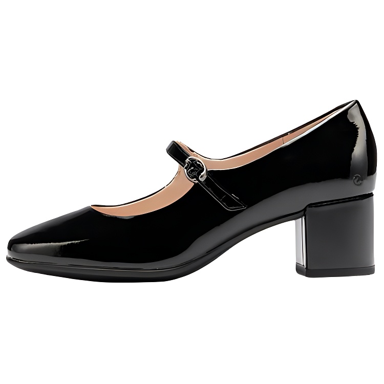 Ecco 35 Square Toe Molded Chunky Heel Mary Jane Shoes 5cm Women's Black