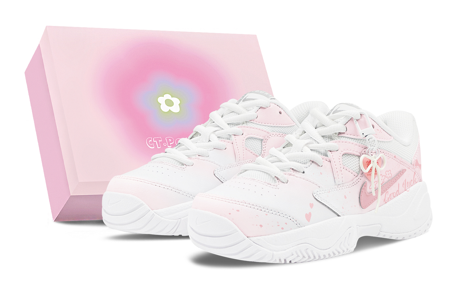 Nike Court Lite Abrasion Resistant Low Top Tennis Shoes Women's White Pink