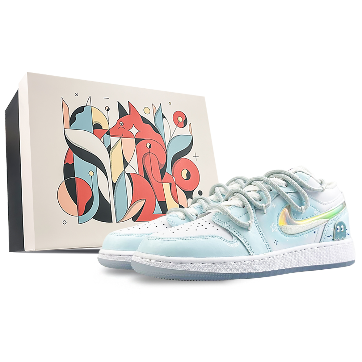 Jordan Air Jordan 1 Durable Moisture-Wicking Low-Top Vintage Basketball Shoes GS Blue White