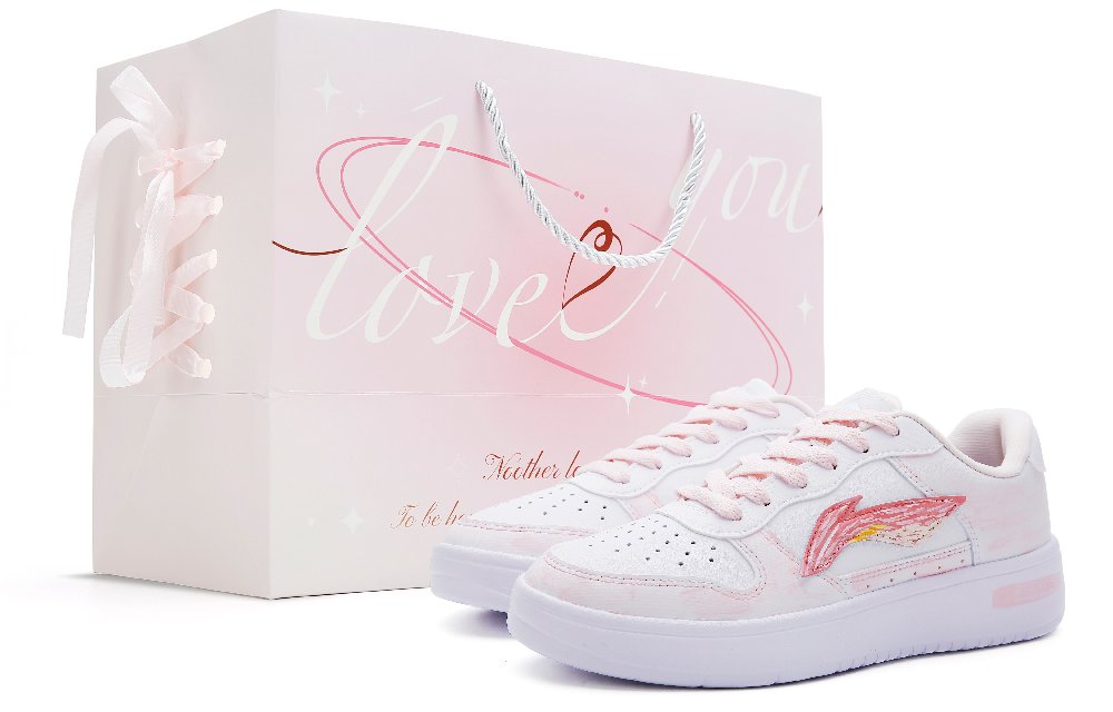 LiNing Pontoon Boats Anti Slip Wear Resistant Low Top Skateboard Shoes Women's Pink White