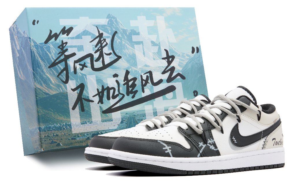 Jordan Air Jordan 1 Low Cushioned Slip-Resistant Low-Top Vintage Basketball Shoes Men's Black Gray