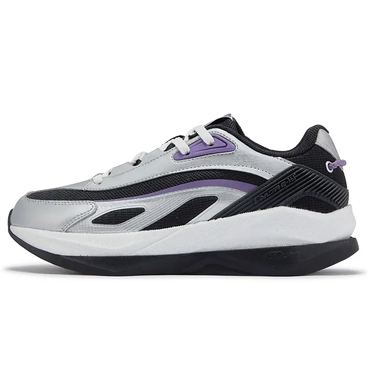 361° Anti Slip Wear Resistant Low Top Casual Shoes Women's Black Charcoal Gray+Silver White
