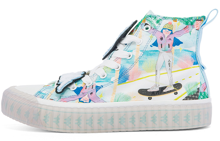 Kappa Sun Jiayi X Kappa Collaboration With Illustrator Wear-Resistant High-Top Canvas Shoes Unisex Blue