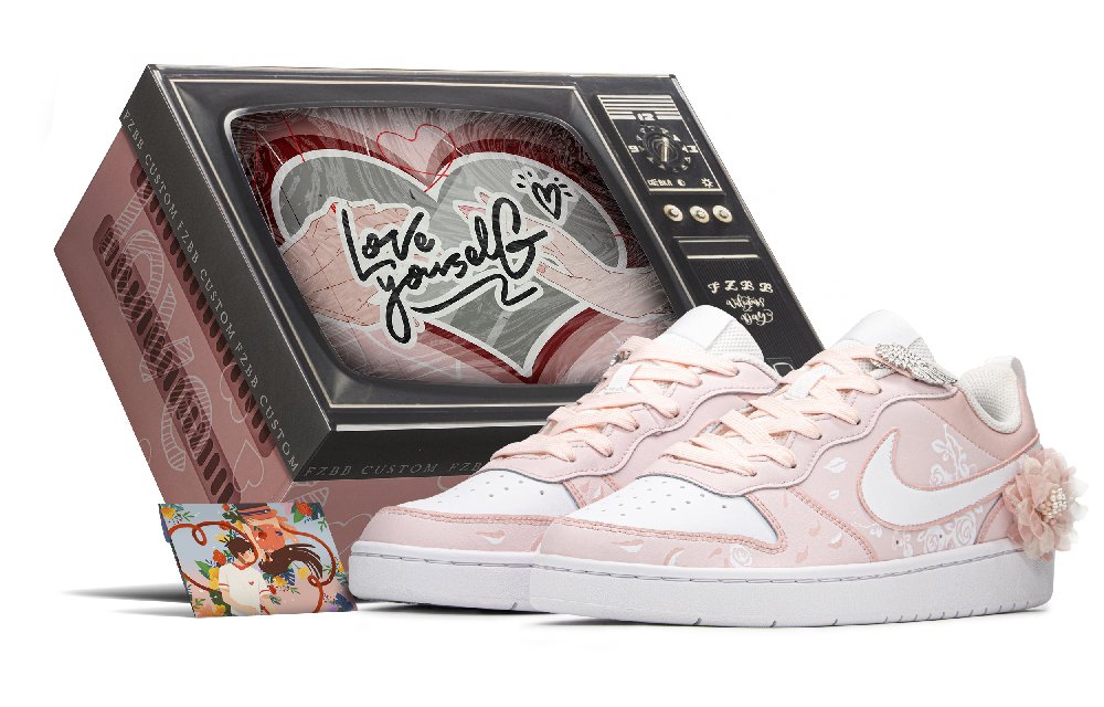 Nike Court Borough Low Top Skateboard Shoes GS Pink White