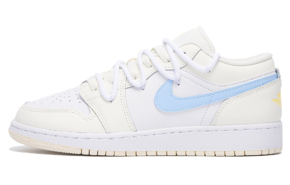 Jordan Air Jordan 1 Chestnut Slip-Resistant Coverage Low-Top Vintage Basketball Shoes GS Yellow Blue