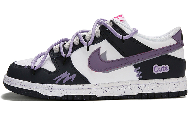 Nike Dunk Low Top Skateboard Shoes Women's Black White Purple
