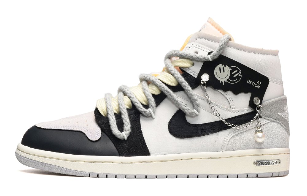 Jordan Air Jordan 1 Mid Top Vintage Basketball Shoes GS Black White Gray