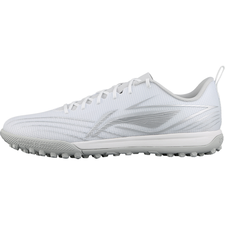 LiNing TF Rubber Broken Studs Artificial Ground Anti Slip Wear Resistant Soccer Shoes Men's White Silver