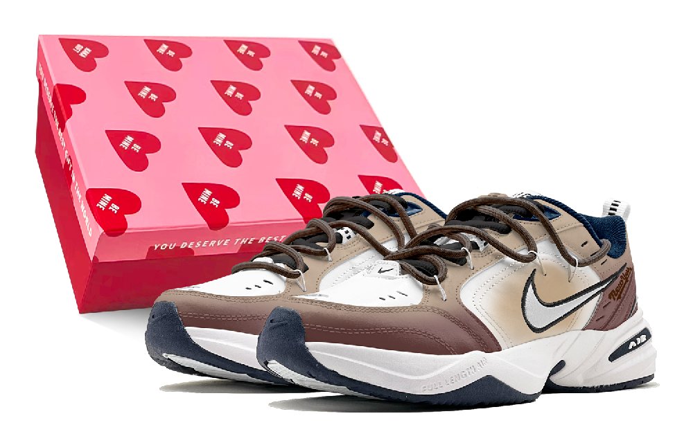 Nike Air Monarch 4 Anti Slip Wear Resistant Low Top Chunky Sneakers Unisex White Brown