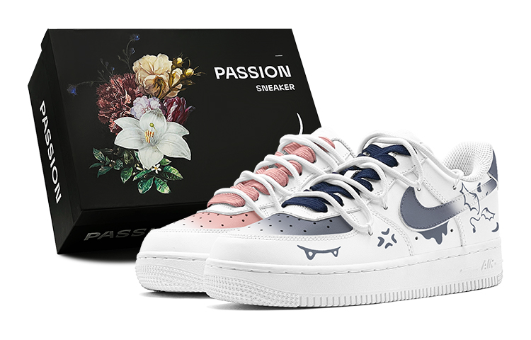 Nike Air Force 1 Air Force 1, Spring Refresh, Mismatched Graffiti Slip Resistant Low Top Skateboard Shoes GS Pink Blue