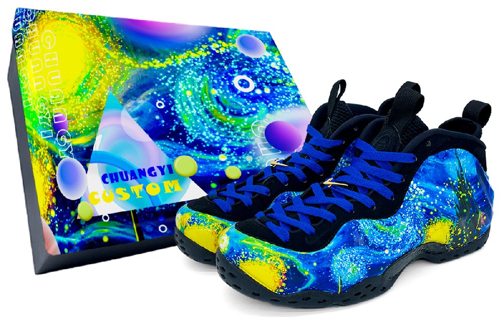 Nike Foamposite One Vintage Basketball Shoes Unisex Mid-Top Yellow Blue