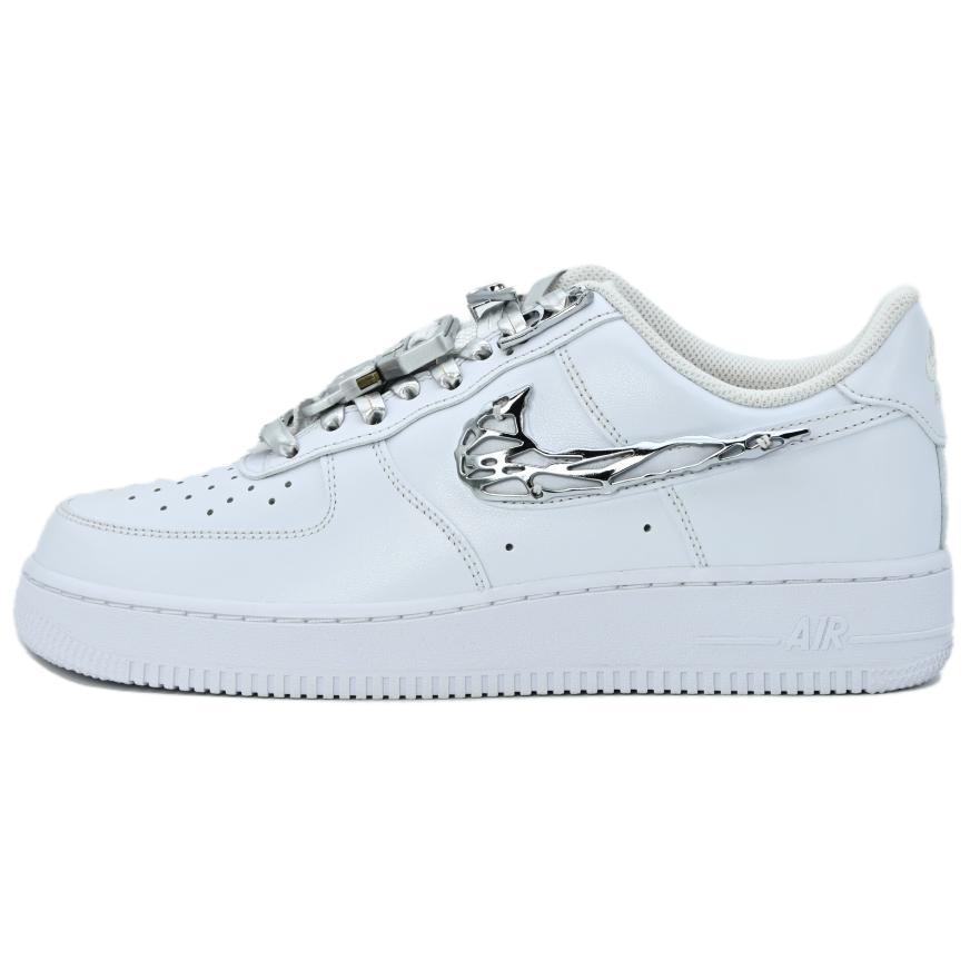 Nike Air Force 1 Metal Knight Sewing Thread Wear-Resistant Slip-Resistant Low-Top Skateboard Shoes Women's Silver White
