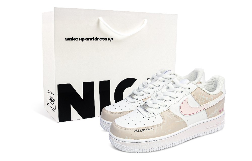 Nike Air Force 1 Abrasion Resistant Low Top Skateboard Shoes Unisex Pink Brown White